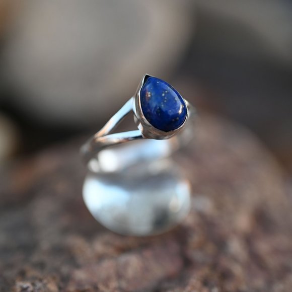Lapis Lazuli Drop Shape Sterling Silver Ring - Picture 3 of 5